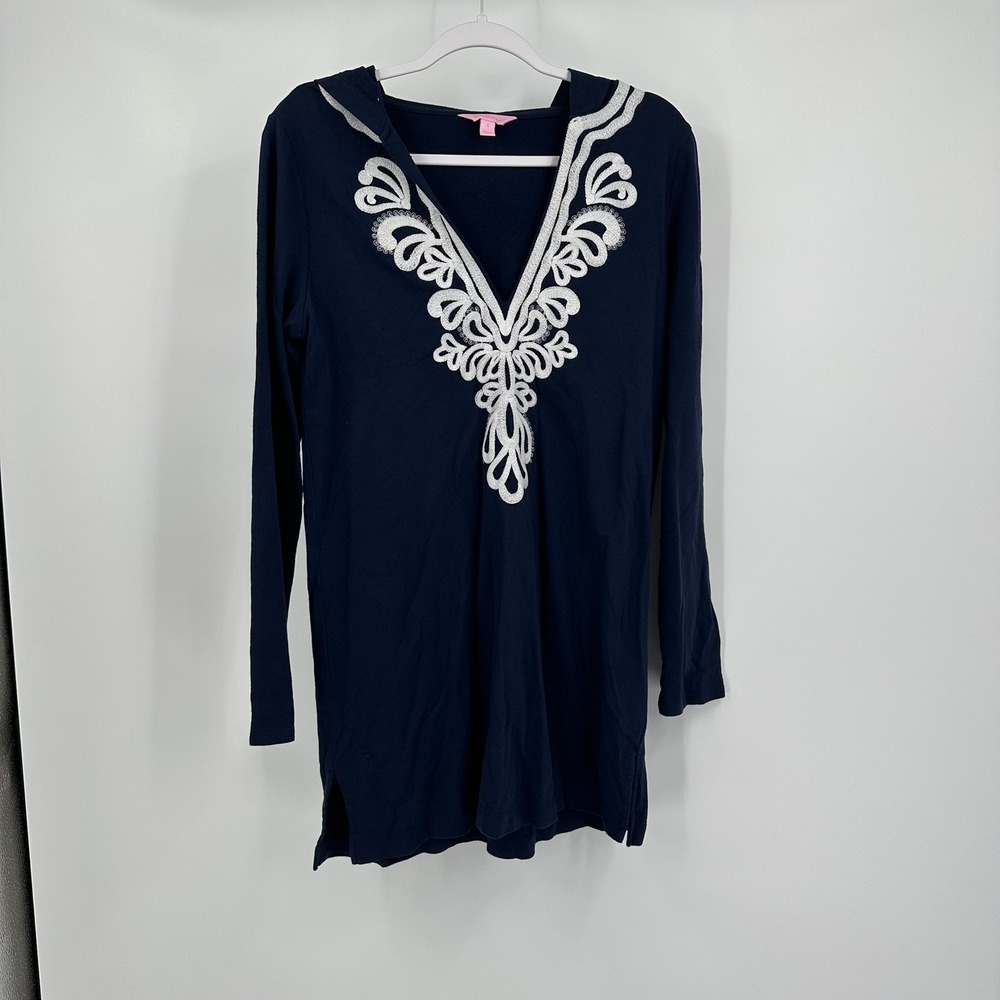 Lilly Pulitzer Tidewater Womens Soutache Embroidered Hooded Tunic Dress Size S